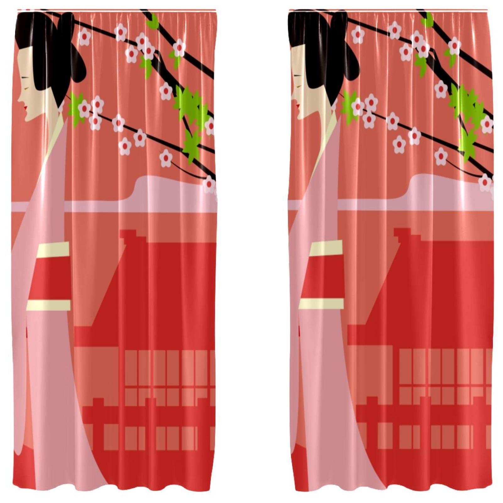 Cortinas opacas de niña japonesa y flor de ciruelo para habitación de 55 x 84 pulgadas