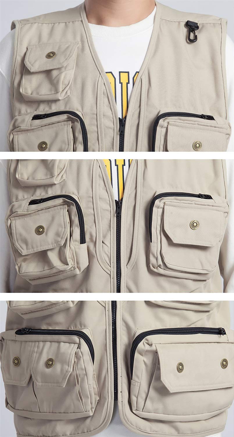 G&F Hommes Gilet Multi Poche Pêche Gilet Photographie Vêtements Travail pour Camping Randonnée Voyageant Dossier Pliable M-3XL (Color : Khaki, Size : XXL)