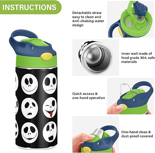 Miniatura 5 de Botella de agua aislada de acero inoxidable para niños pequeños, taza de acero con popote y asa, botella de agua para niños, escuela, oficina,