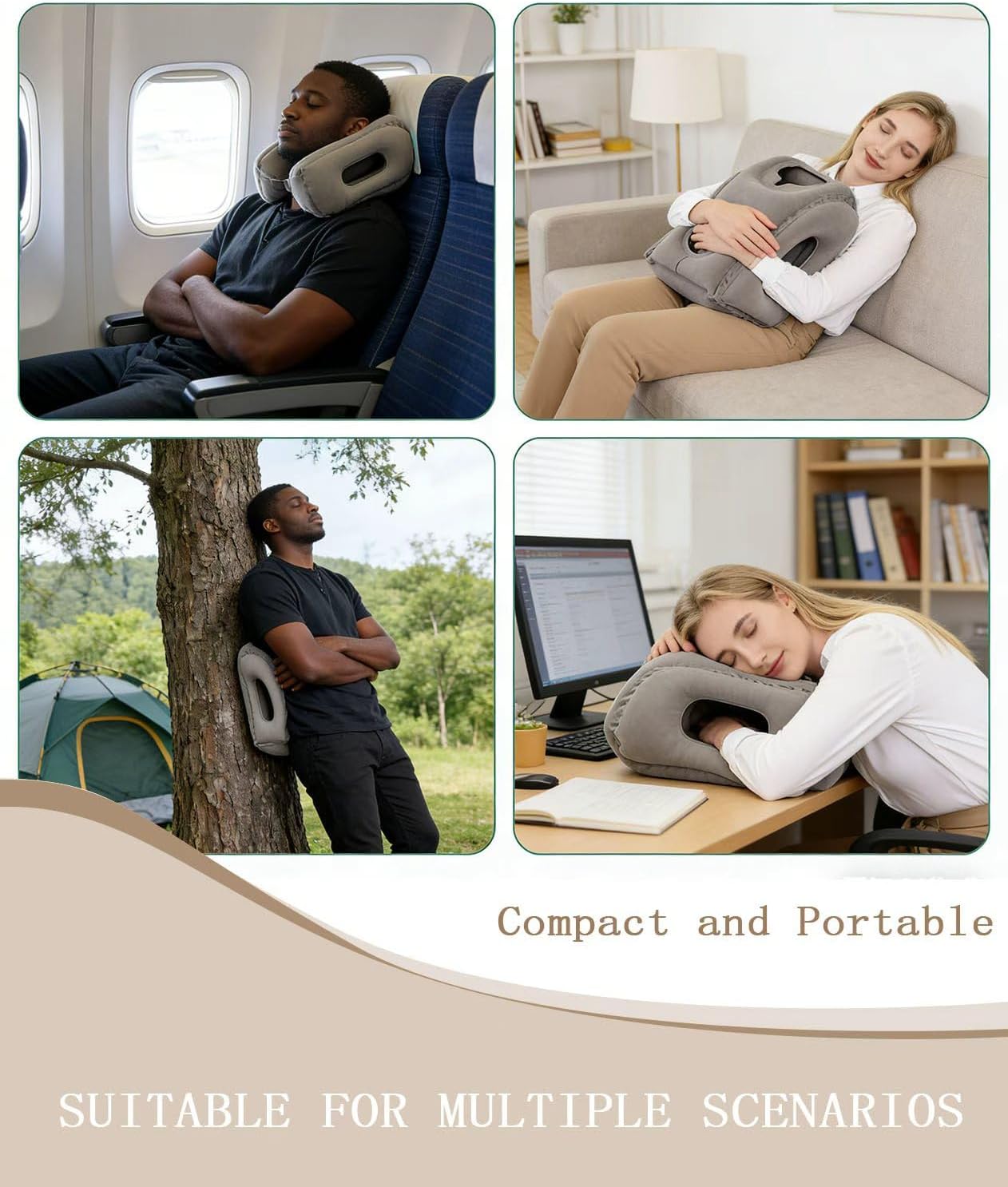 Inflatable Travel Pillow, Neck Support pad, 19.69 x 13.78 inches, Portable air Cushion with Ventilation Holes (Blue)