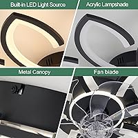 Vista 12 de Modern Flower Ceiling Fan with Light and Remote, Low Profile Ceiling Fans with Lights, 36 Inch Black Flush Mount Ceiling Fan with 3 Light Color 6