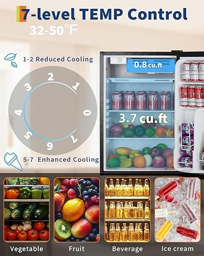 Miniatura 2 de Mini refrigerador de 4.5 pies cúbicos con congelador, refrigerador pequeño con puerta individual, termostato ajustable de bajo ruido, refrigerador