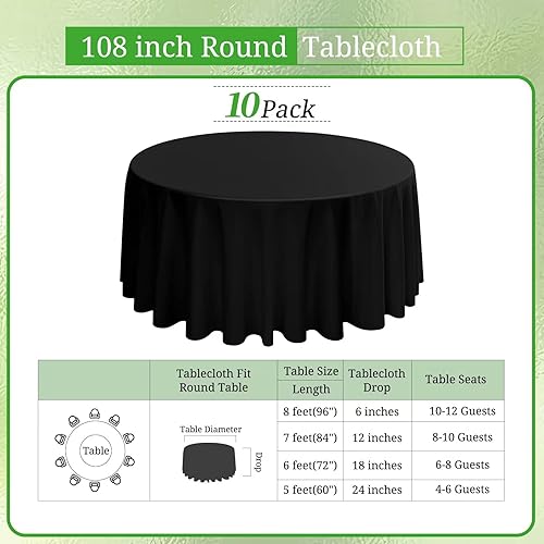Miniatura 369 de Paquete de 10 manteles redondos de 120 pulgadas, mantel de poliéster blanco para mesa redonda, resistente a las manchas y a las arrugas, mantel