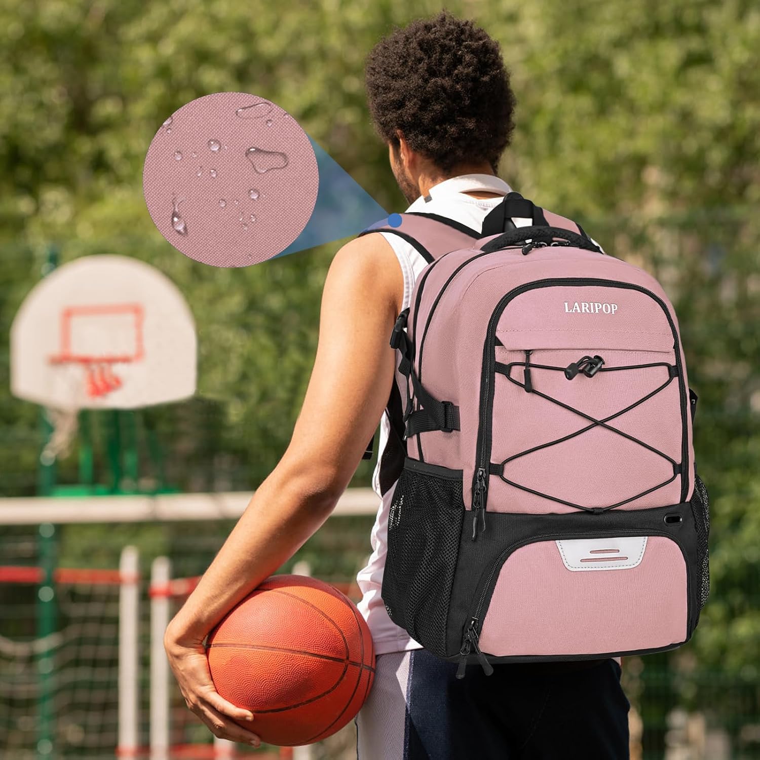LARIPOP Basketball Backpack Large Basketball Bag with Ball Holder & Shoe Compartment for Youth Adults Men Women