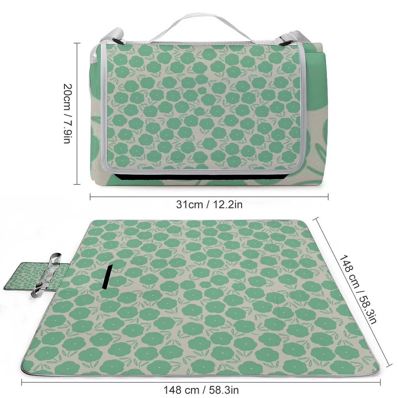 3D Stampa Fiore-Beige-Green-Repeat Coperta Picnic Impermeabile Stuoia Spiaggia Pieghevole Coperta Da Picnic Per Spiaggia Campeggio Pic-nic Attività All'aperto 148x148cm