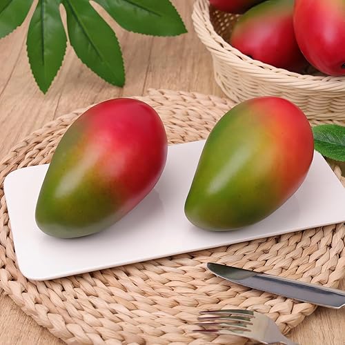 Miniatura 4 de Gresorth 4 piezas de mango verde falso de alto grado simulación de frutas artificiales para fiesta en el hogar gabinete de mesa decoración