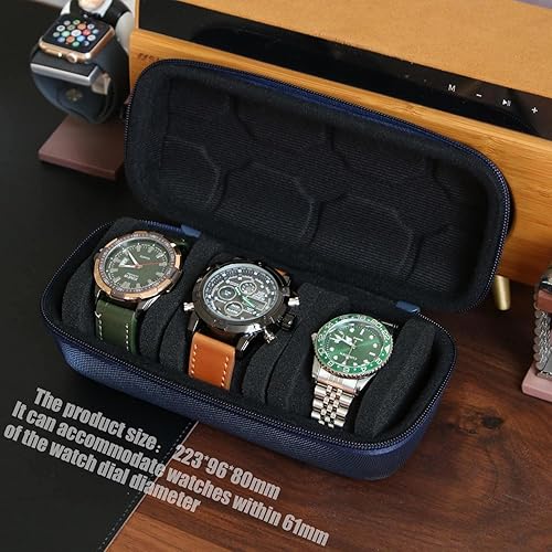 Miniatura 3 de Caja organizadora de reloj para hombres o mujeres, estuche de viaje para 3 relojes, soporte portátil de almacenamiento para relojes de pulsera y