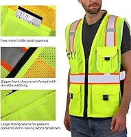 Vista 3 de Dib Safety - Chaleco reflectante amarillo de malla, chaleco de alta visibilidad con bolsillos y cremallera, clase 2 ANSI de alta resistencia, hecho