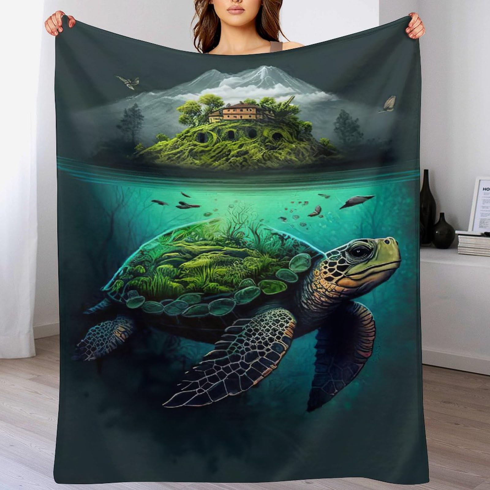 Couvre-lit tortue marine 3D en flanelle de qualité supérieure