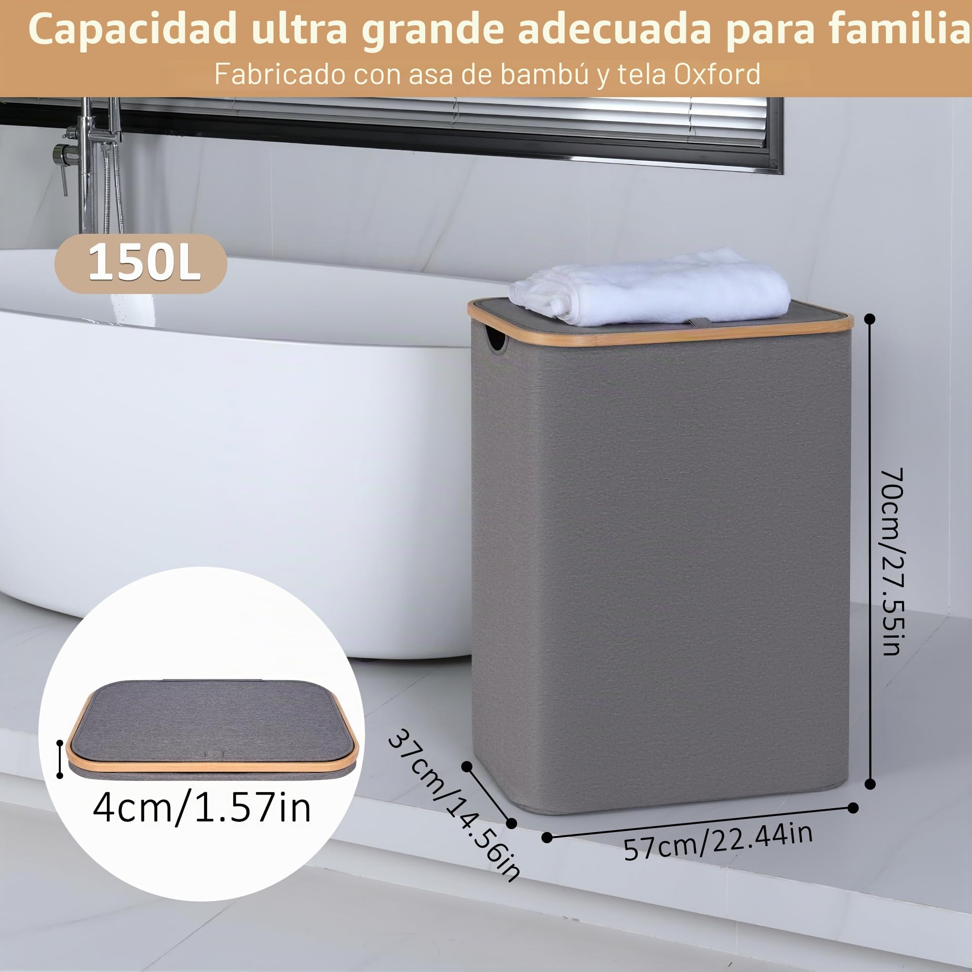 iEGrow Cesta de lavandería con 2 compartimentos de 150 L, cestas grandes para lavandería con bolsas interiores extraíbles y lavables, cesta de lavandería con tapa y asa para dormitorio, lavandería,