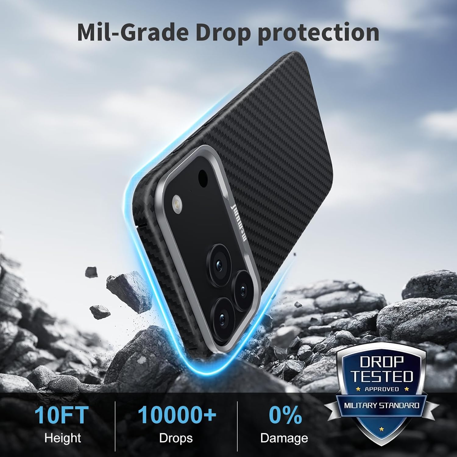 memumi Case for iPhone 17 Pro Aramid Fiber+Tempered Glass Screen Protector, Compatible with Mag Safe for iPhone 17 Pro Slim Case in Carbon Fiber Design, Black