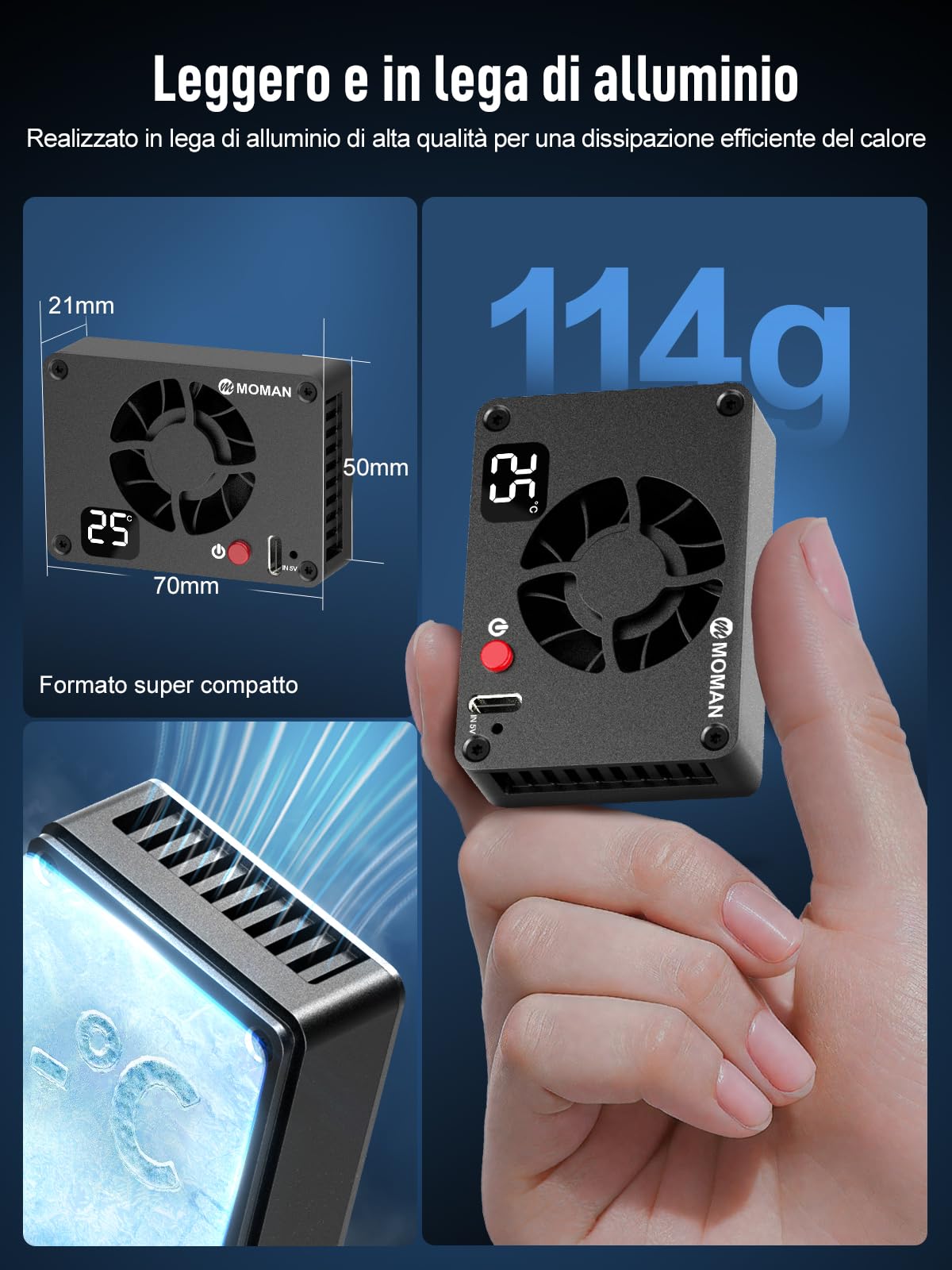 Ventola Raffreddamento Fotocamera, Moman Camera Cooling Fan Semiconduttore con Schermo per Trasmissione in Diretta Compatibile per R5/R8/R10/RP/R50/FX30/A7S3