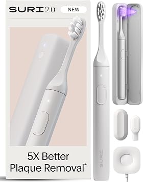 SURI 2.0 New Sonic Electric Toothbrush with Pressure Sensor & UV-Cleaning Travel Case | 1 Month+ Battery | Electric Toothbrush for Adults | Travel Toothbrushes | Tooth Brush | White