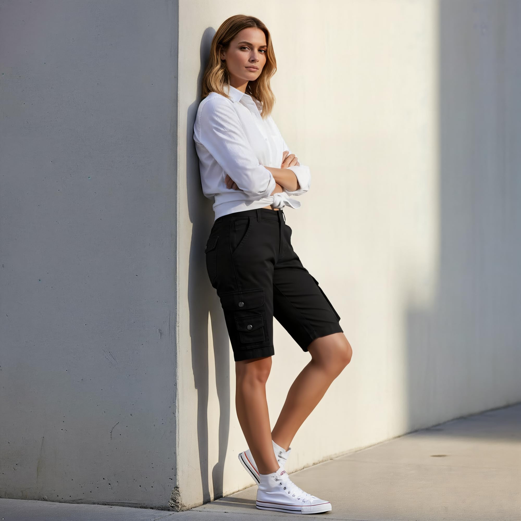 Aeslech Bermuda-Shorts für Damen, leger, Baumwolle, mehrere Taschen, einfarbig, Camouflage, Outdoor-Kleidung