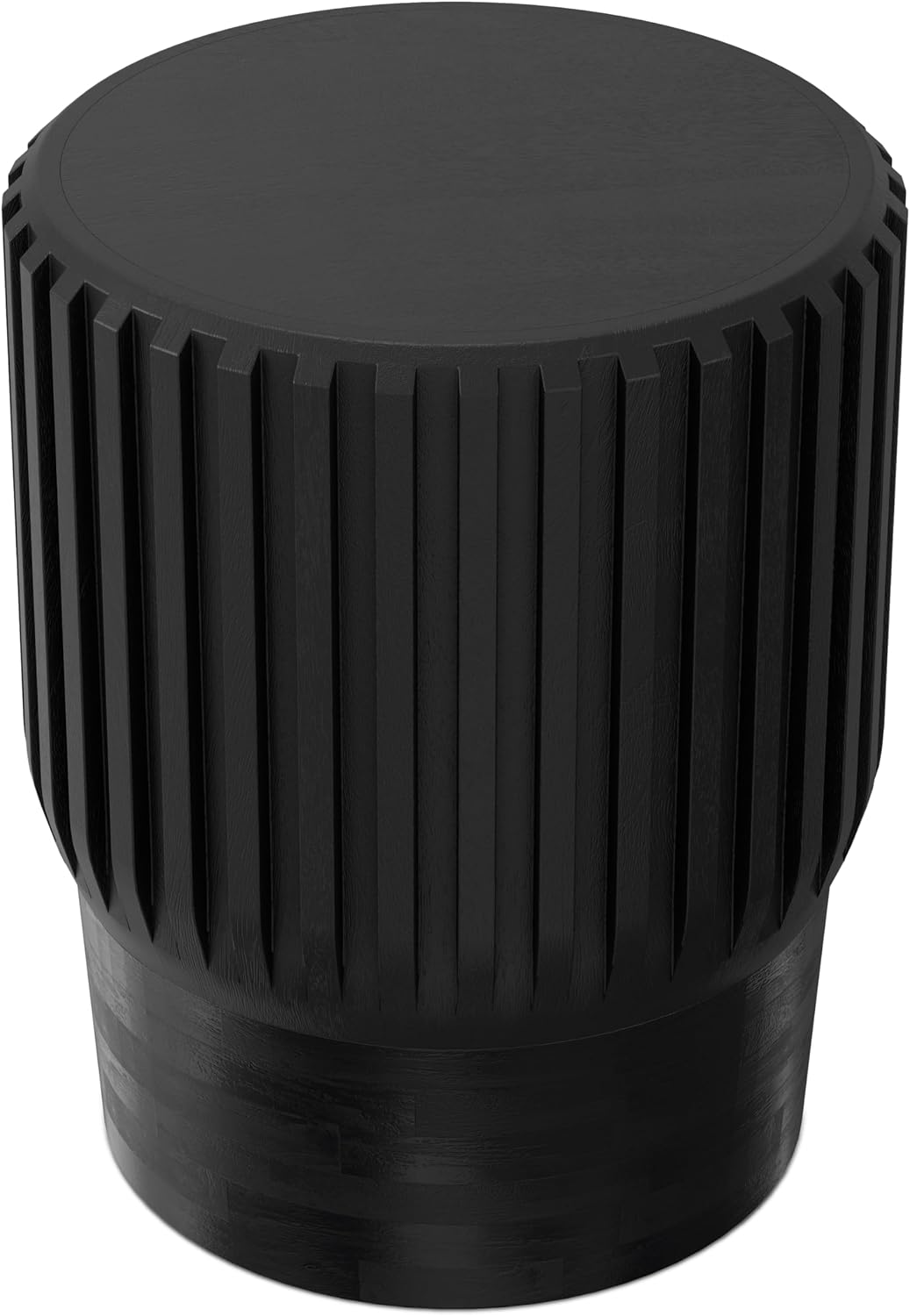 SIMPLIHOME Lyall End Table - 16 inch Wide Solid Mango Wood Round Accent Table with Gear-Fluted Sides in Black, Contemporary Nightstand or Lamp Stand for Living Room or Bedroom, Assembled