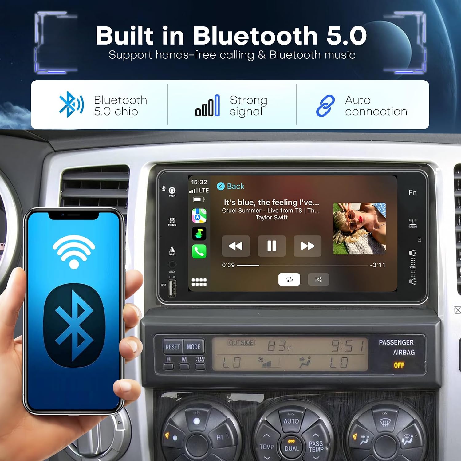 4+64G Radio for Toyota 4Runner 2003-2009 Tundra Sequoia 2003-2006 Radio Upgrade Wireless Carplay & Android Auto 7 Inch Touch Screen WiFi GPS BT FM/AM AHD Backup Camera SWC(NOT Support JBL)