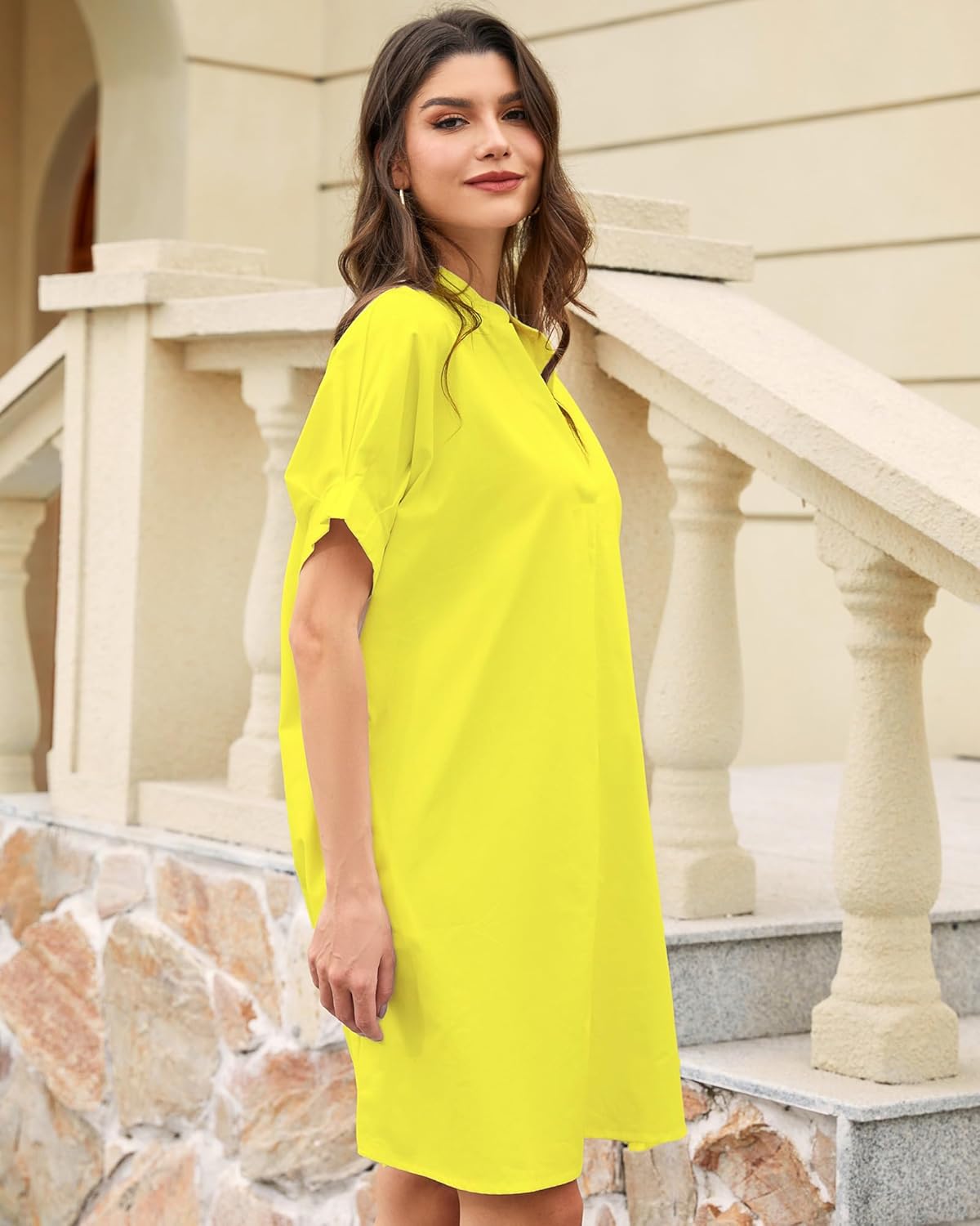 Women's V-Neck Short Ruffle Sleeve Summer Dress with Pockets, One Size, Casual Style Shift Dress - Image 3