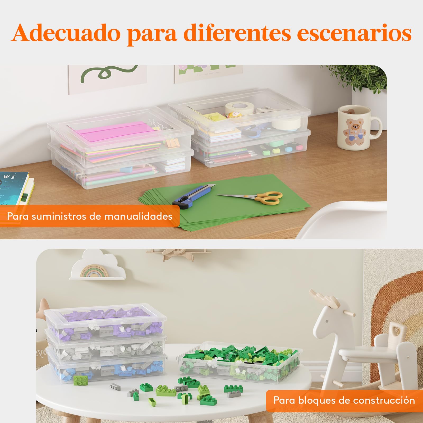 Lifewit 5L Cajas de Plástico Multiusos con Tapa, Almacenamiento de Papel A4, Organización en el Aula, Almacenamiento para Material de Manualidades, Documentos, 32 x 23 cm, Transparente, 4 Piezas