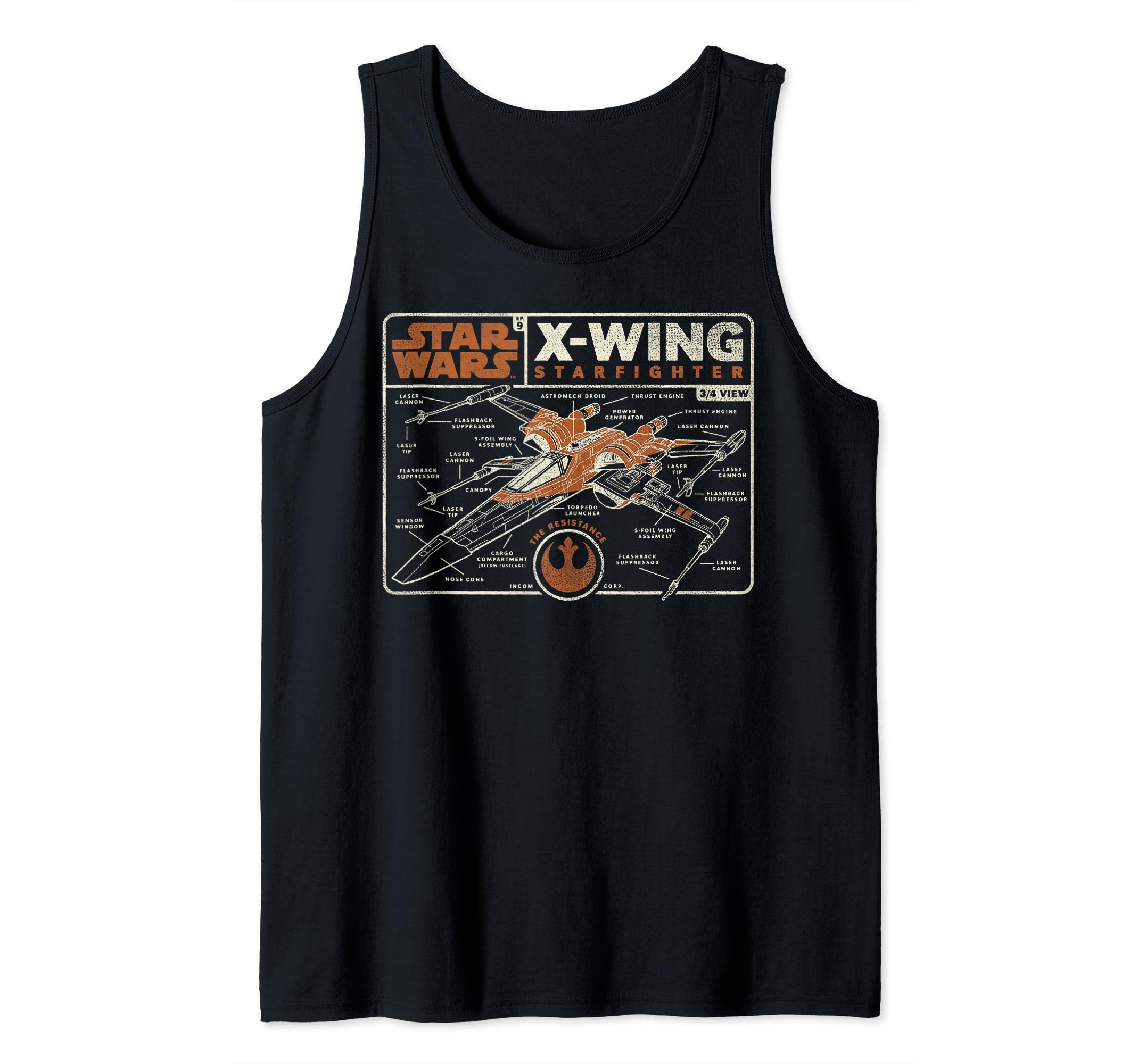 Star Wars The Rise of Skywalker X-Wing Schematic Frame Tank Top, Black
