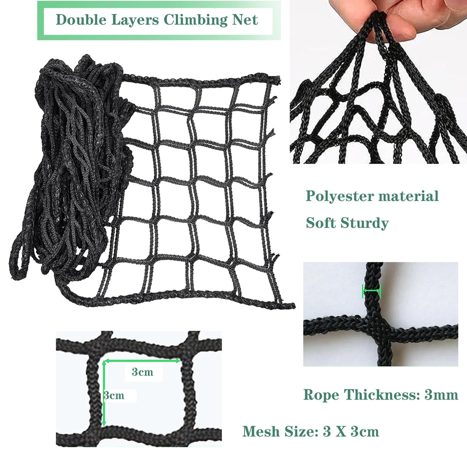 Double Couches D'escalade Net, Jeu De Sécurité De Jeu Pour Enfants Extérieur, Kits De Maison D'arbre à Pont De Corde Pour Arrière-cour, Grenier, Filet De Cargaison D'escalade, Loisir Lourds(Size:1x2m