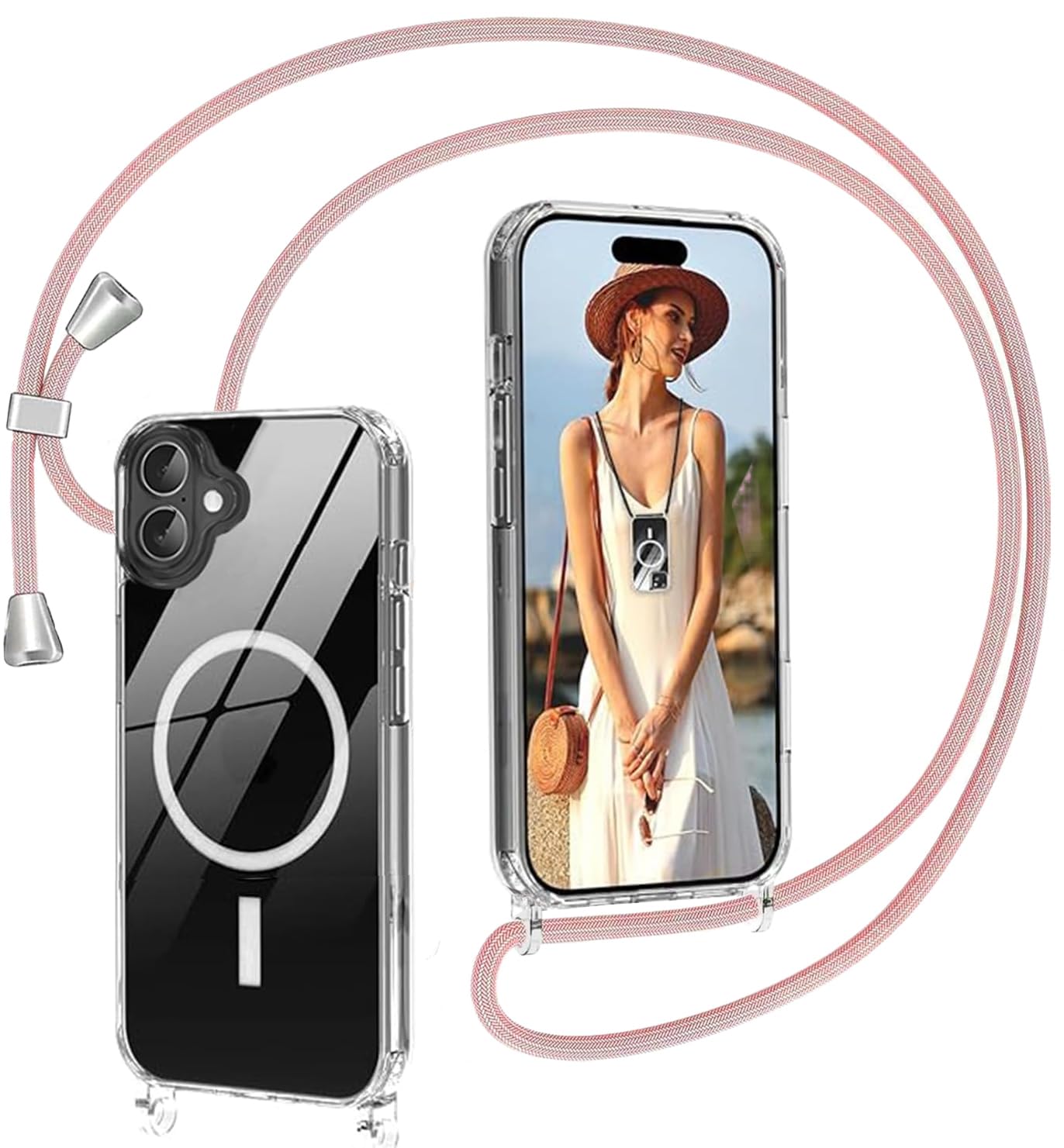 Custodia Per IPhone 16 Con Cinturino Regolabile - Silicone TPU, Compatibile MagSafe, Magnetica, 6,1'' (modello 2025)