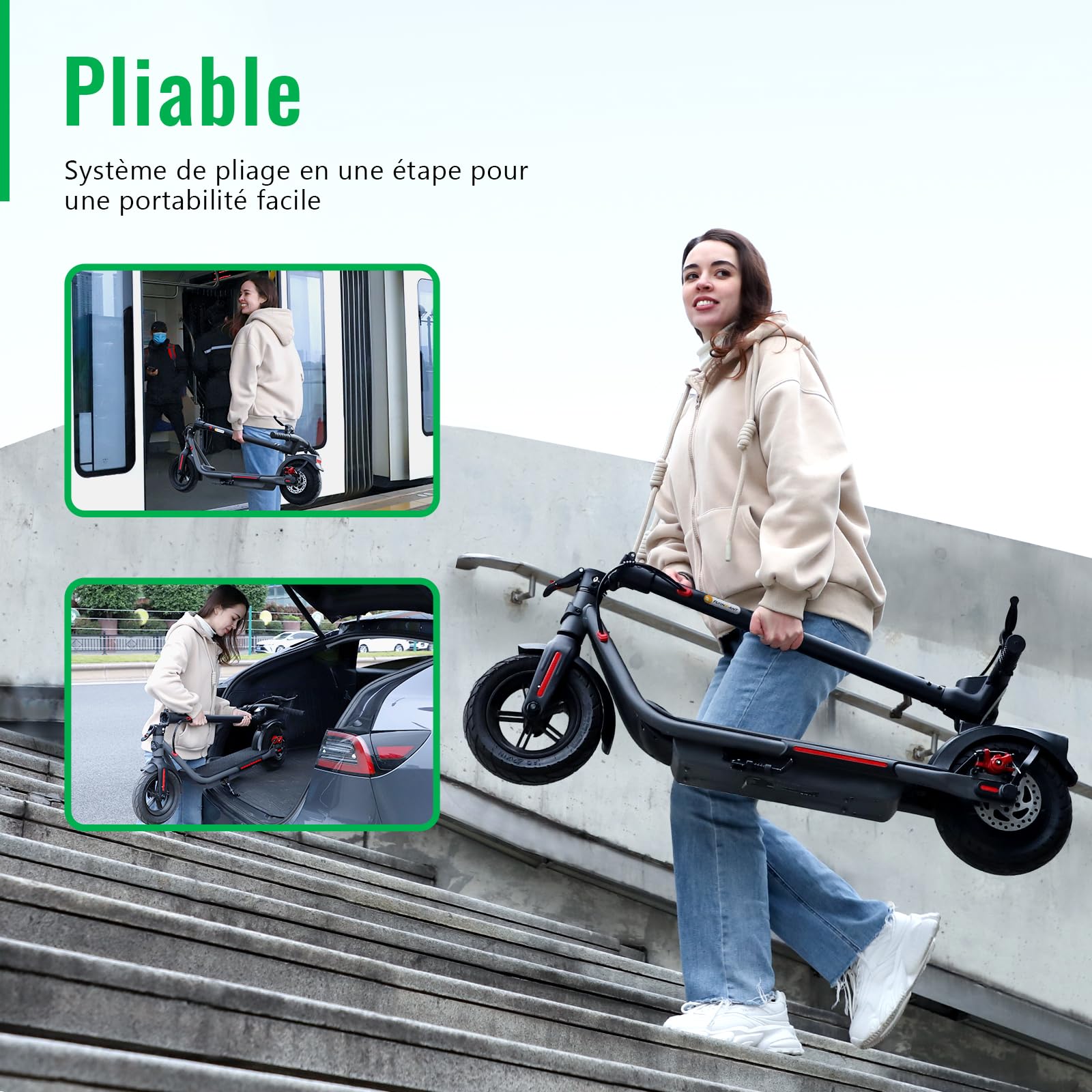 Uni-chic Trottinette Électrique Adulte 10 Pouces, Batterie 36V 7.8Ah, Autonomie 32km, Vitesse Max 25km/h, Freins Double, Pneus Anti-crevaiso, Éclairage Automatique, Écran LCD, Pliable, Noir
