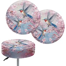 Cherry Blossom Hummingbird Bar Stool Slipcovers Maple Leaf Waterproof Bar Stool Seat Dust Covers Stretchy Round Bar Stool Covers with Elastic Band Washable Round Stool Cushion Cover Size S