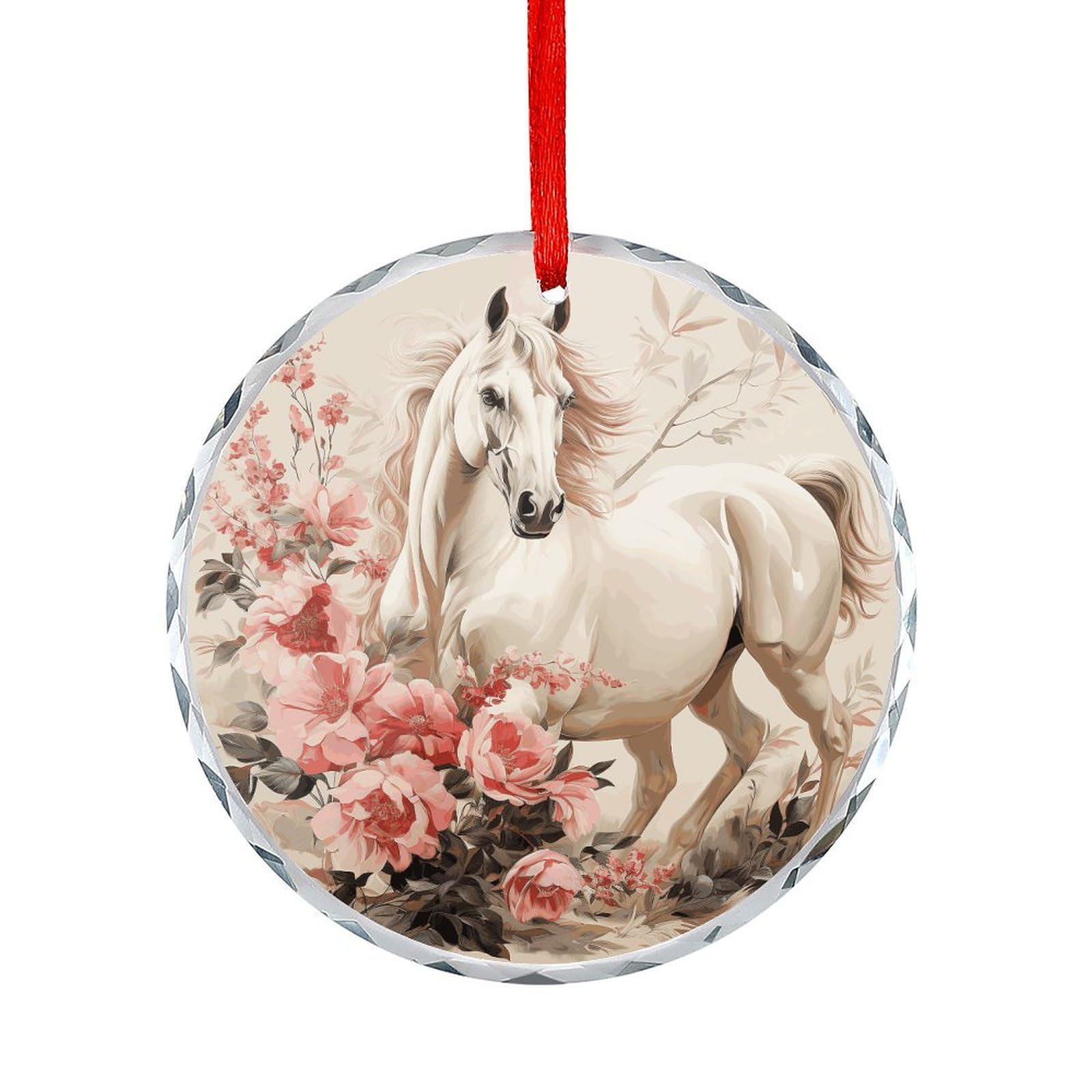 Btcowzrv Style Horse Image Round Ornament Hanging Pendant Decor