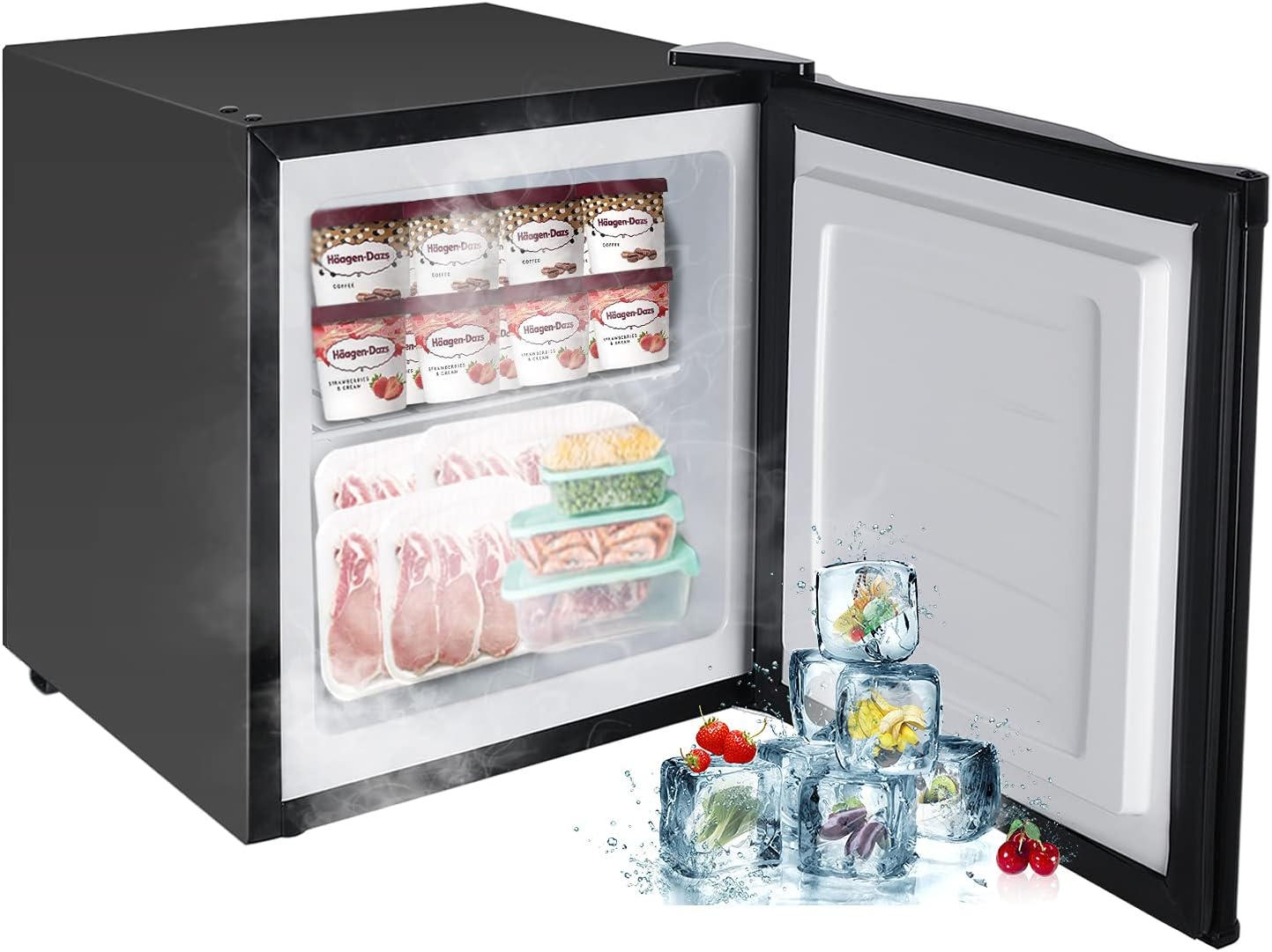 FULLWATT Energy Efficient Silent Freezer Single Door Mini Fridge with Reversible Door 7-Grade Adjustable Temperature 1.1 CU FT Capacity Removable Shelf for Office/Home/Dorm(Black)