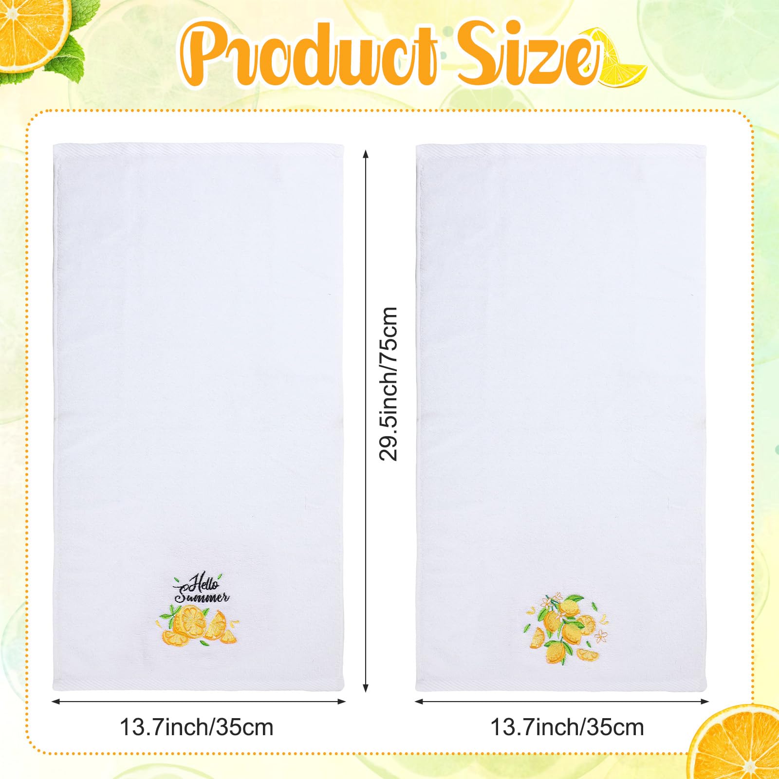 Remagr Paquete de 2 toallas de mano de algodón bordadas de limón de 13.7 x 29.5 pulgadas, toalla de mano de verano con cinta decorativa de verano con temática de frutas, juego de paños de cocina para