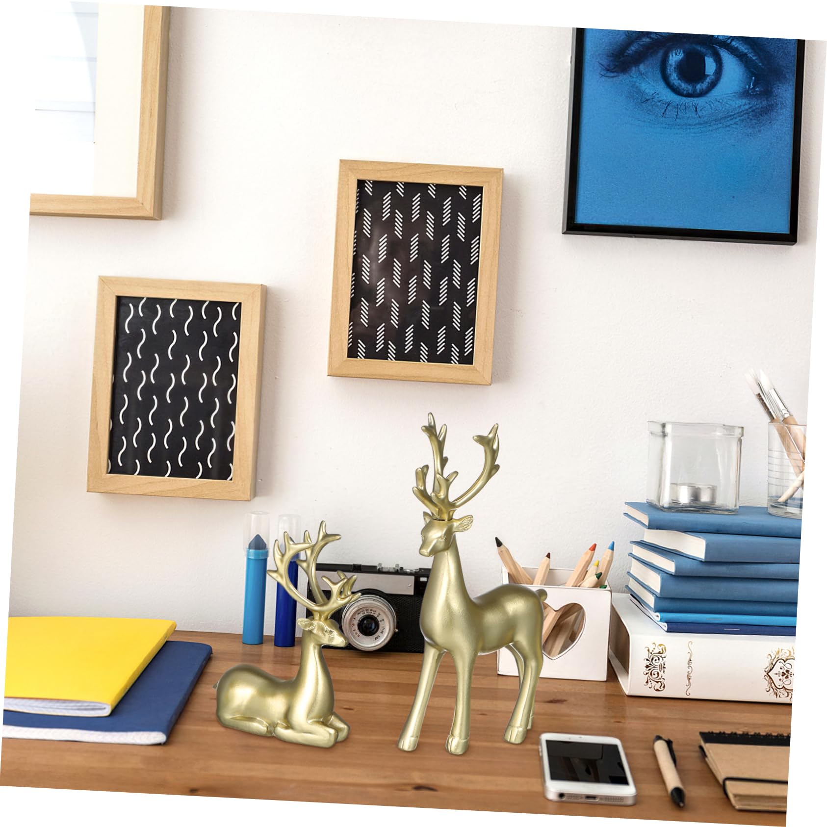YARNOW 2piezas Adornos De Resina De Reno Para Decoración De Escritorio y Fiestas Navideñas Esculturas Decorativas Para Hogar y