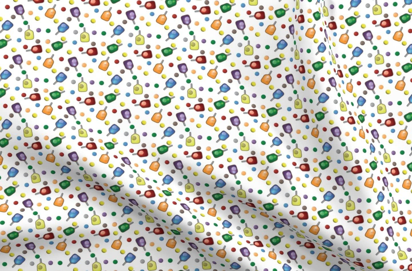 Spoonflower Fabric - Pickleball Balls White Multi Color Ball Paddle Recreation Sport Printed on Minky Fabric by The Yard - Sewing Baby Blankets Quilt Backing Plush