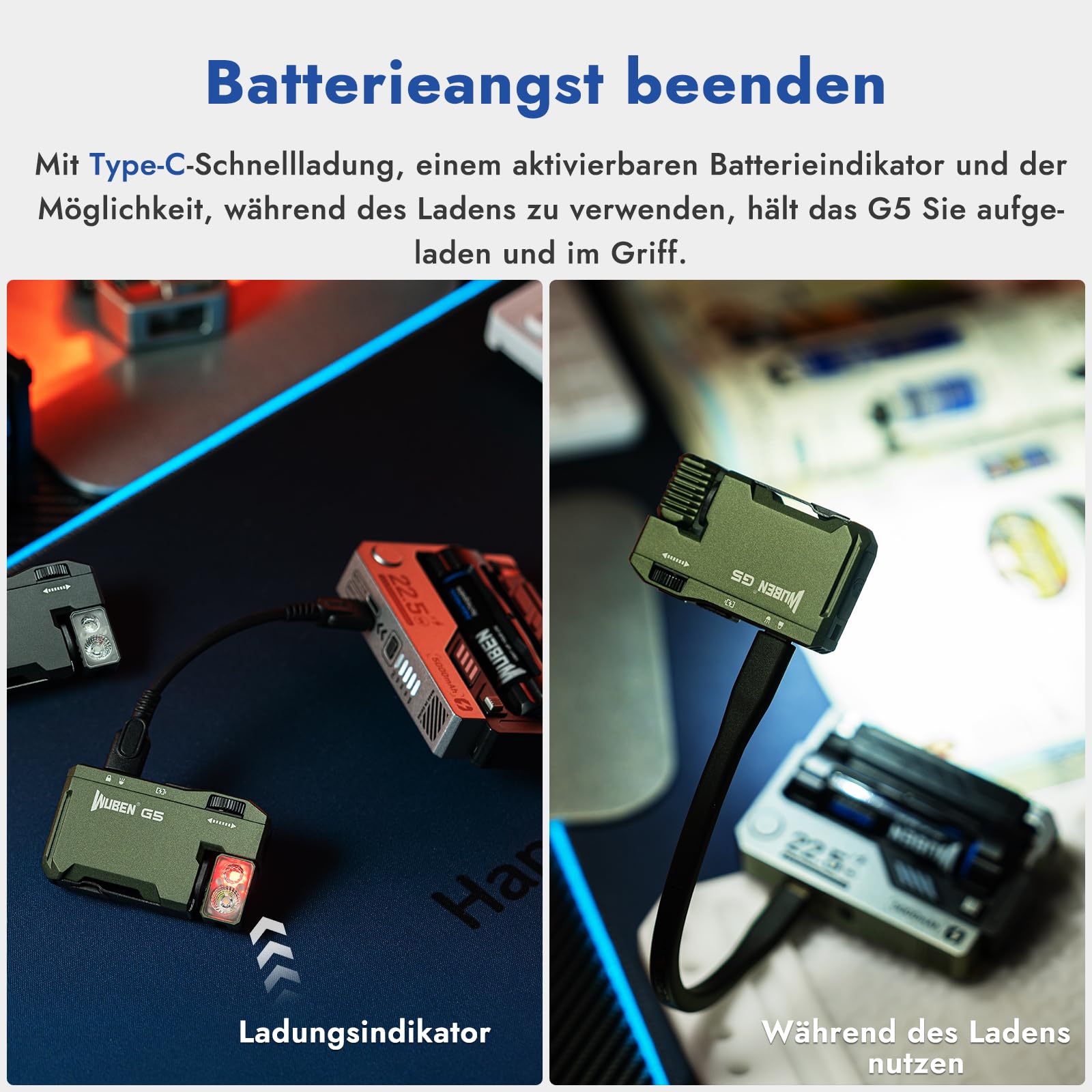 WUBEN G5 LED Taschenlampe Aufladbar - RGB Mini Schlüsselanhänger 400 Lumen, EDC Multifunktional Magnetische USB, 6 Modi Flashlight Wasserdicht für Camping Outdoor