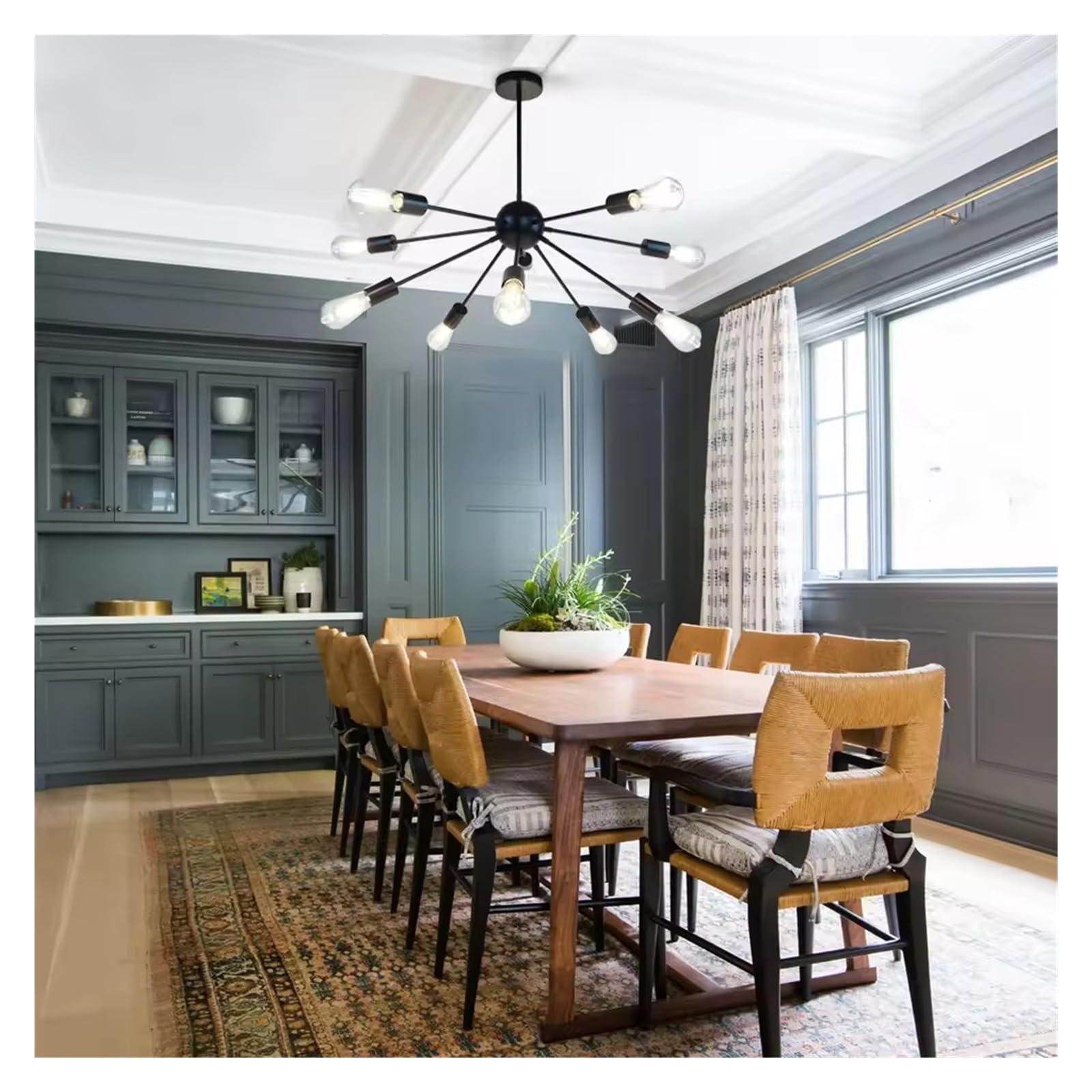 MESOVFCA Black Mid Century Chandelier Vintage Semi Flush Mount Ceiling Light Industrial Pendant Lighting Fixtures for Living Room,for Various Spaces