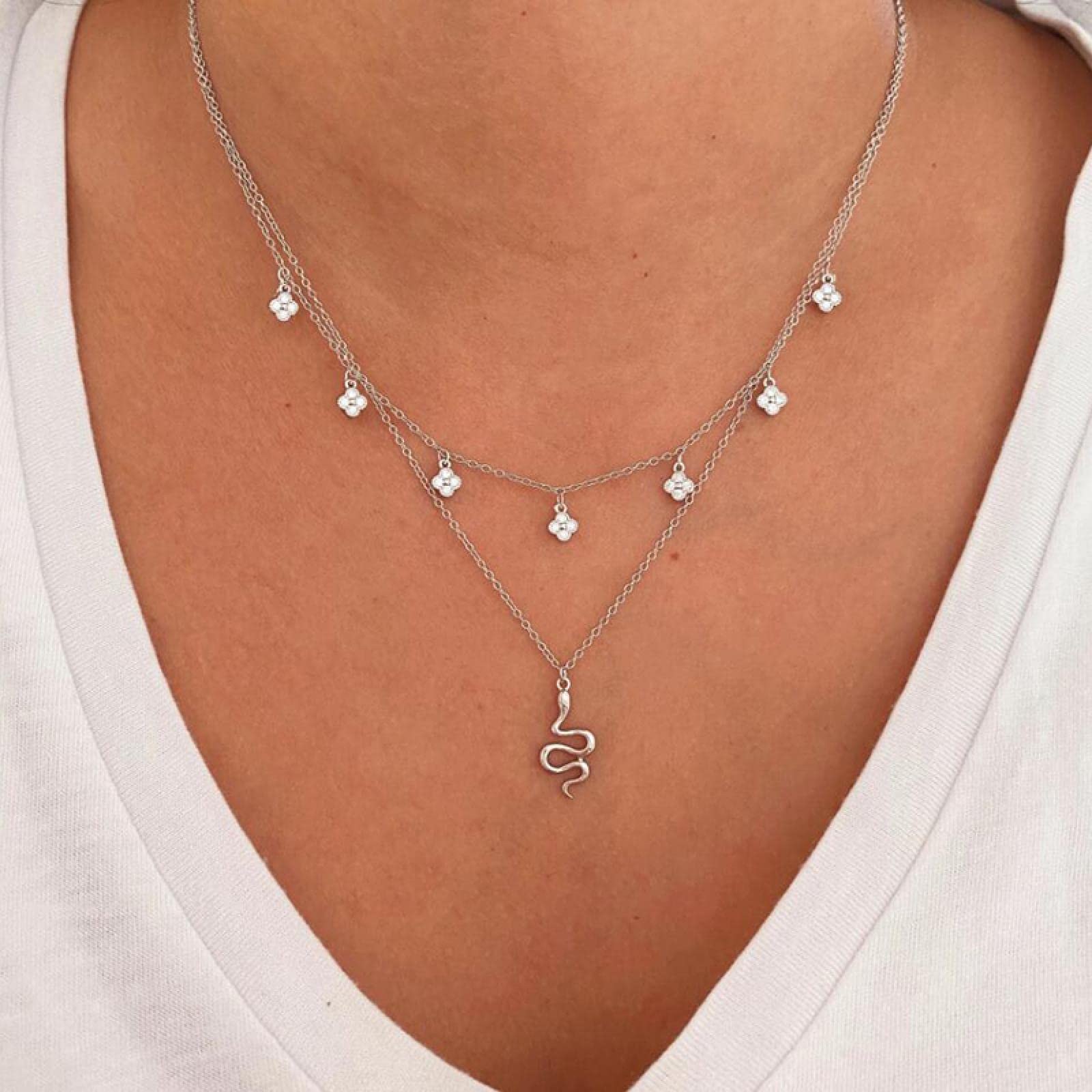 Collar de Plata 925 con Colgante de Serpiente Animal Lindo para Mujer, Largo Ajustable, joyería Exquisita, Fiesta, Regalo de graduación (Plata a)