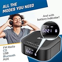 Vista 3 de KLIM Boombox E1 – Portable CD Player with Subwoofer – Extra Bass, Bluetooth, FM Radio, USB, AUX, MP3 – Rechargeable Battery, Wired & Wireless Modes