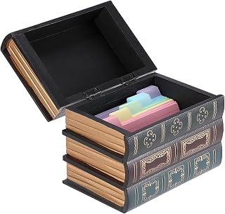 BTSKY Wooden Index Card Holder for 3x5 Inch Cards, Vintage Book Shaped | Index Card Organizer Box for Recipes, Flashcards, Notecards, Business & Greeting Cards, Desktop Home & Office Decor