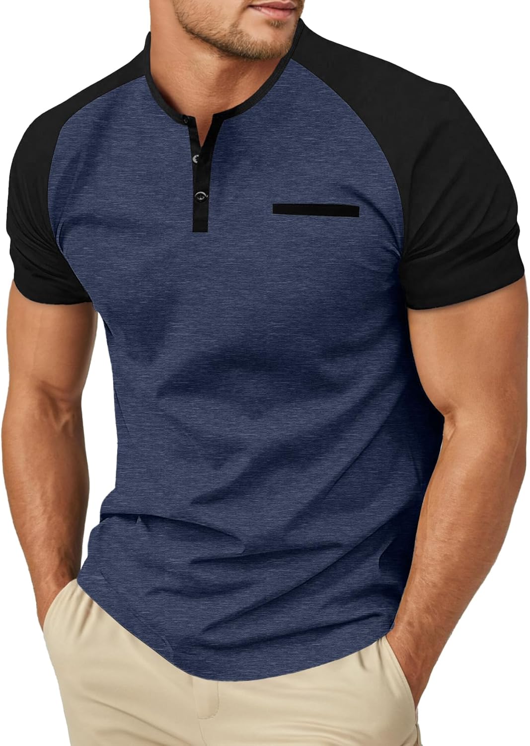 Sailwind Men's Cotton Henley Short Sleeve Casual T-Shirts with Pocket