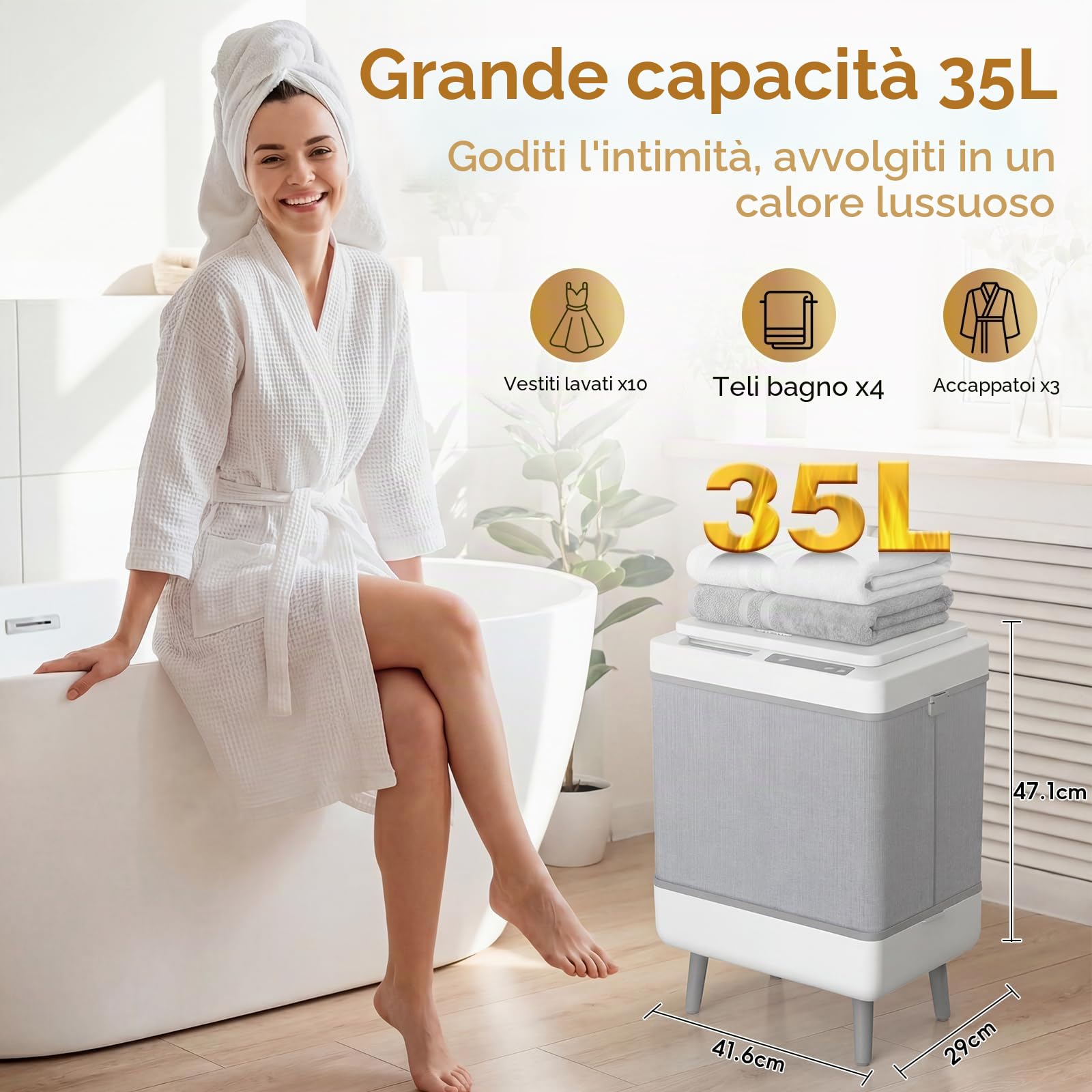 Scaldasalviette Elettrico Bagno Scaldasalviette Grande 35L con Timer e Display LED, Scalda Asciugamani Elettrico Pieghevole, Spegnimento Automatico, Modalità Riscaldamento e Asciugatura per Spa e Casa