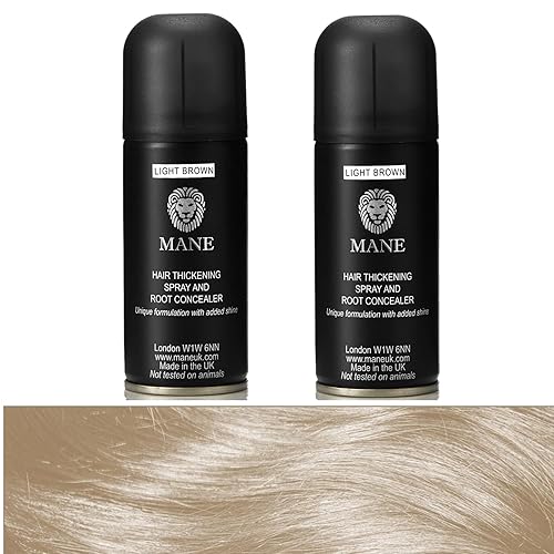 MANE Spray para engrosar el cabello, tamaño de viaje, paquete dúo de 3.4 fl oz (marrón claro)
