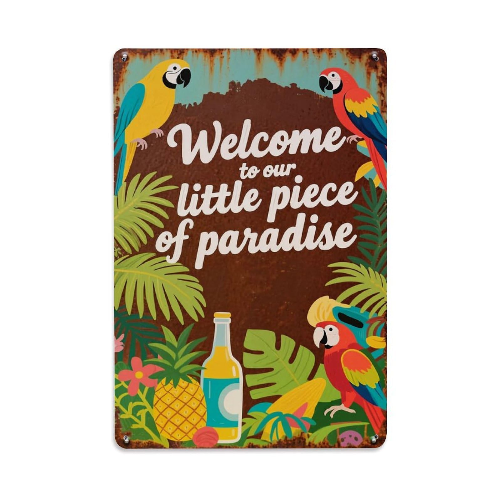 Nestemfo Vintage Welcome To Our Little Paradise Tin Sign Metal Sign, Living Room,Bar, Home, Bedroom Wall Decor,Retro Metal Poster 8X12 Inches