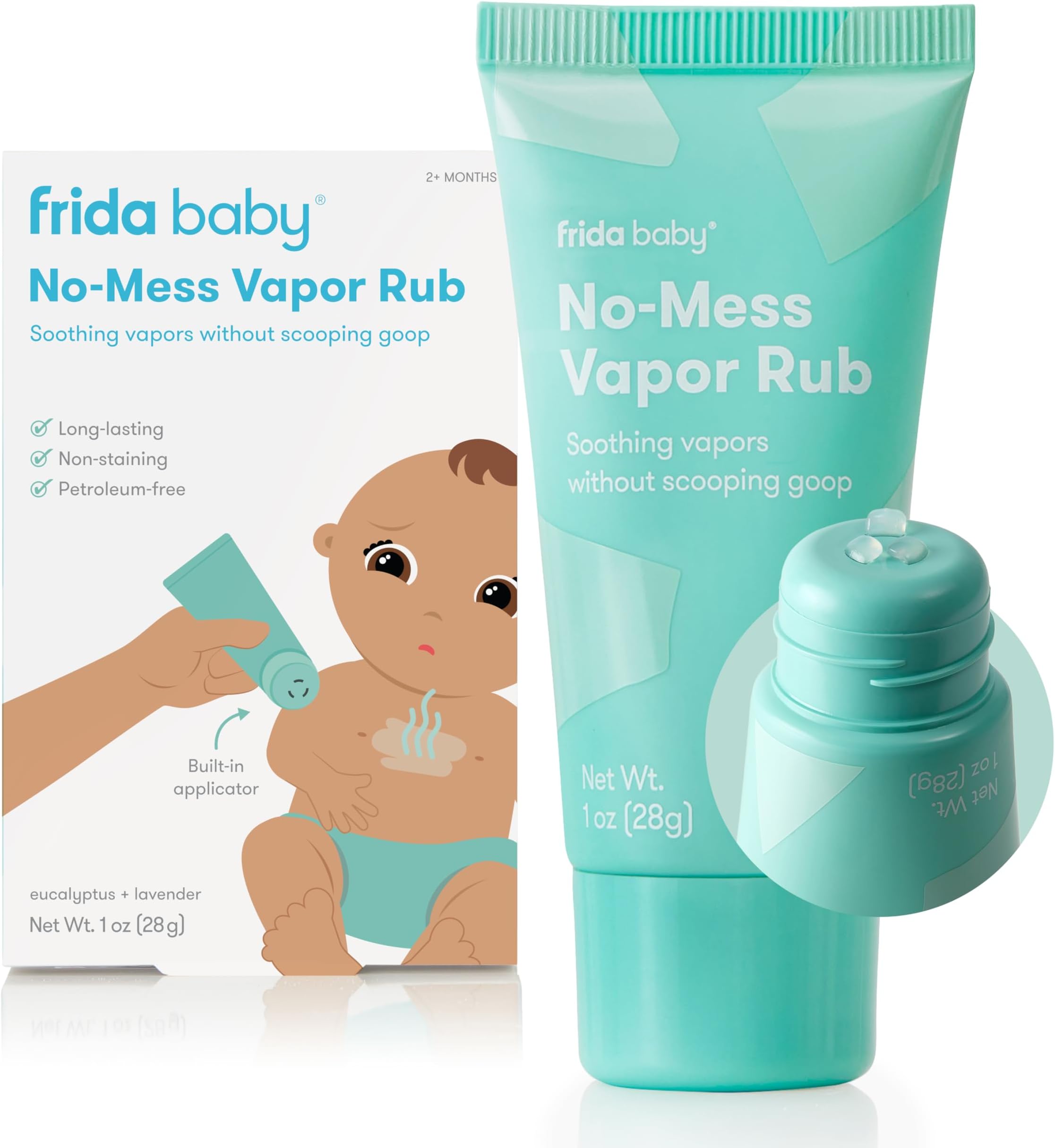 No-Mess Vapor Rub, Baby Vapor Rub for Chest, Neck, Back + Foot,Non-staining, Petroleum-Free Hands-Free Applicator Tube, Soothing Eucalyptus & Lavender for Sleep