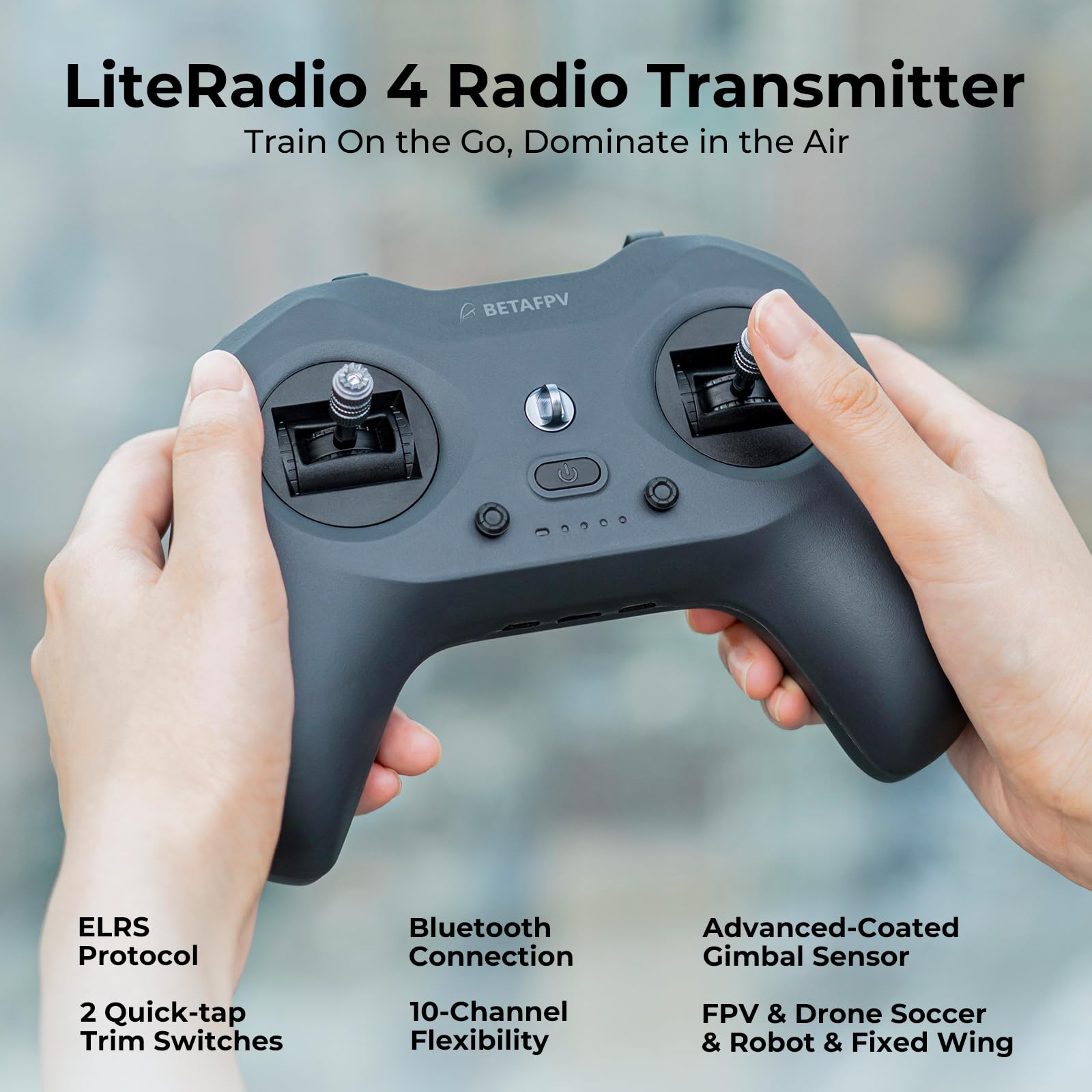 BETAFPV LiteRadio 4 Radio Transmitter with 5D Trim Switch 10-CH Adjustable, Support Bluetooth Connection, FPV Simulator, Built-in 2000mAh 1S Lipo Up to 8H, for Drone/Robot/Fixed-Wing/Drone Soccer-ELRS