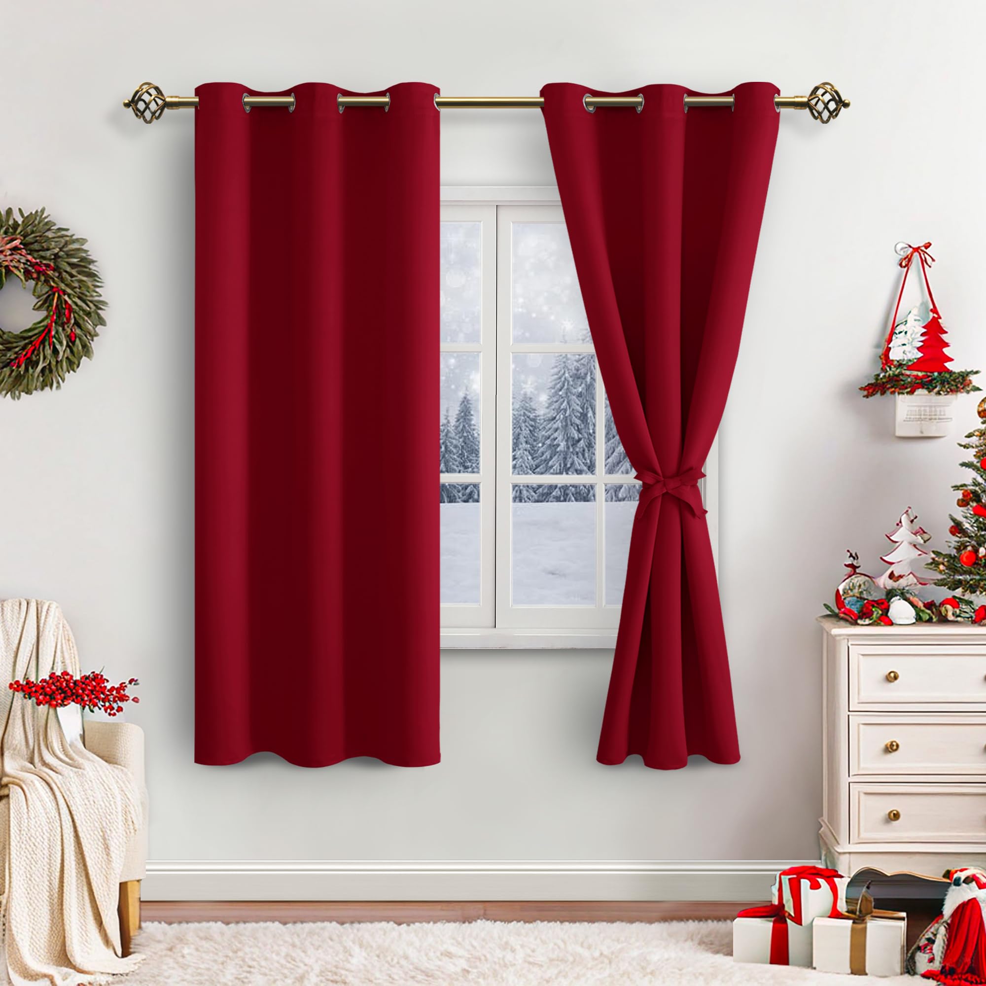 Rideau occultant pour chambre et salon lot de 2 isolants thermiques rouges