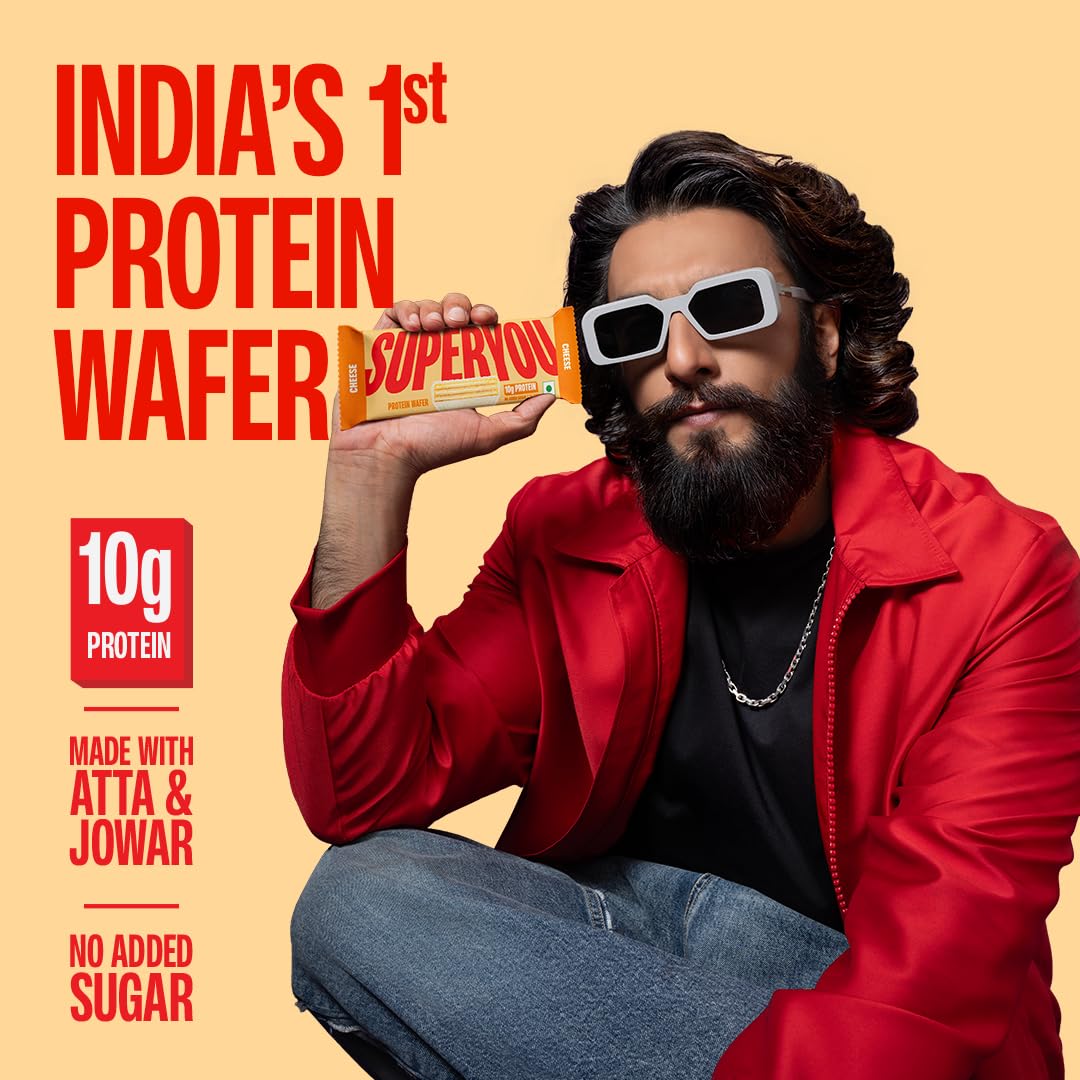 SuperYou Cheese Protein Wafer Bars (Pack of 10)|10g Protein, 3g Fiber, No Added Sugar|Yeast Fermented Protein|Energy Bars|Crunchy Wafer Bar|100% Vegetarian|No Palm Oil|400g 1