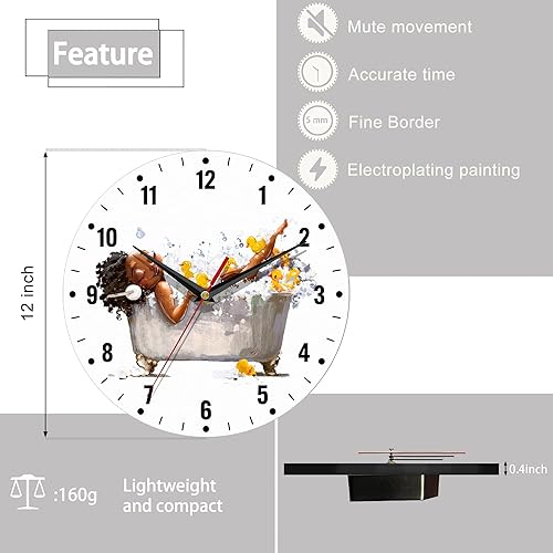 Miniatura 2 de SPUNKER Reloj de pared para mujer africana, reloj de pared de pato amarillo, funciona con pilas, silencioso y decorativo sin tictac para el hogar,