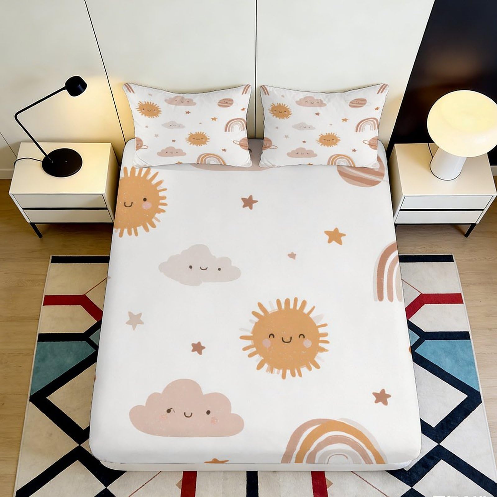 3D Printed Cartoon Panda Fitted Sheet Microfiber Deep Pocket Non-Slip Elastic Hem Bedroom Panda Mattress Fitted Cover 200x200x25cm