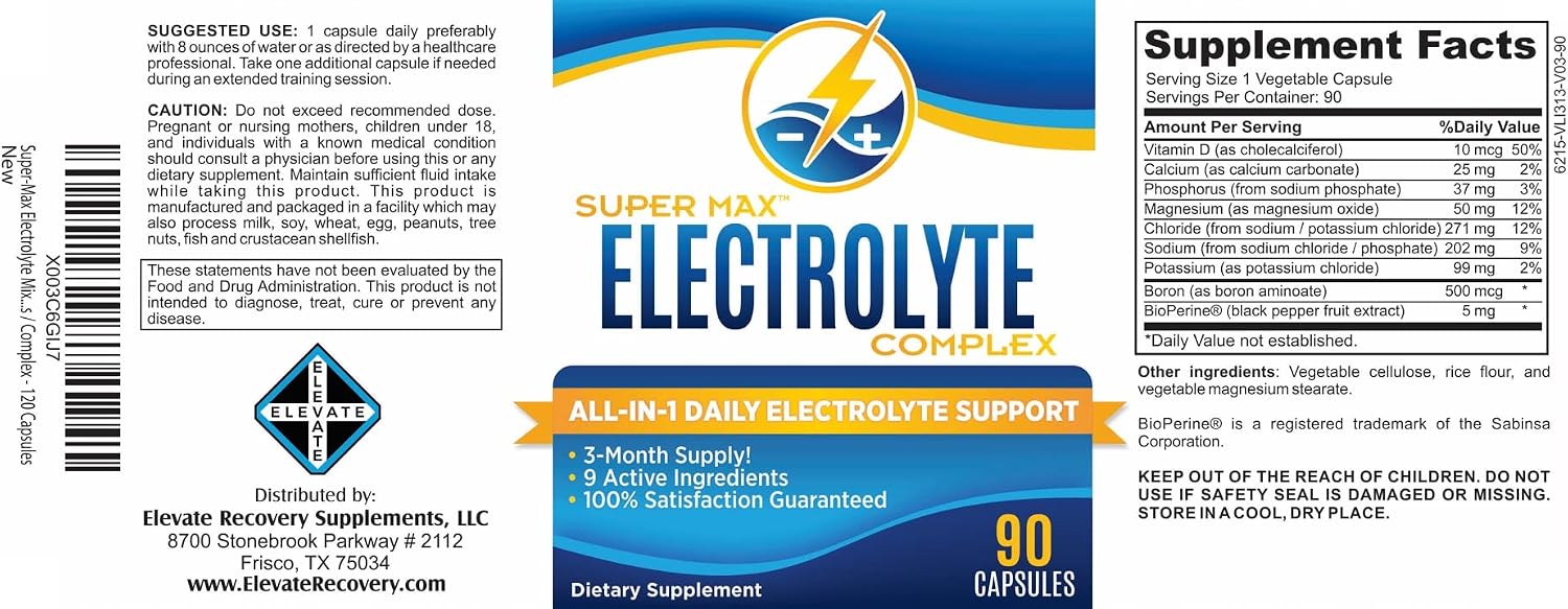 All-in-1 Electrolyte Pills (3-Month Supply) Electrolytes & Salts with 9 Active Ingredients - Electrolyte Supplements - Electrolyte Capsules - Electrolyte Blend - Easy to Swallow - 90 Capsules