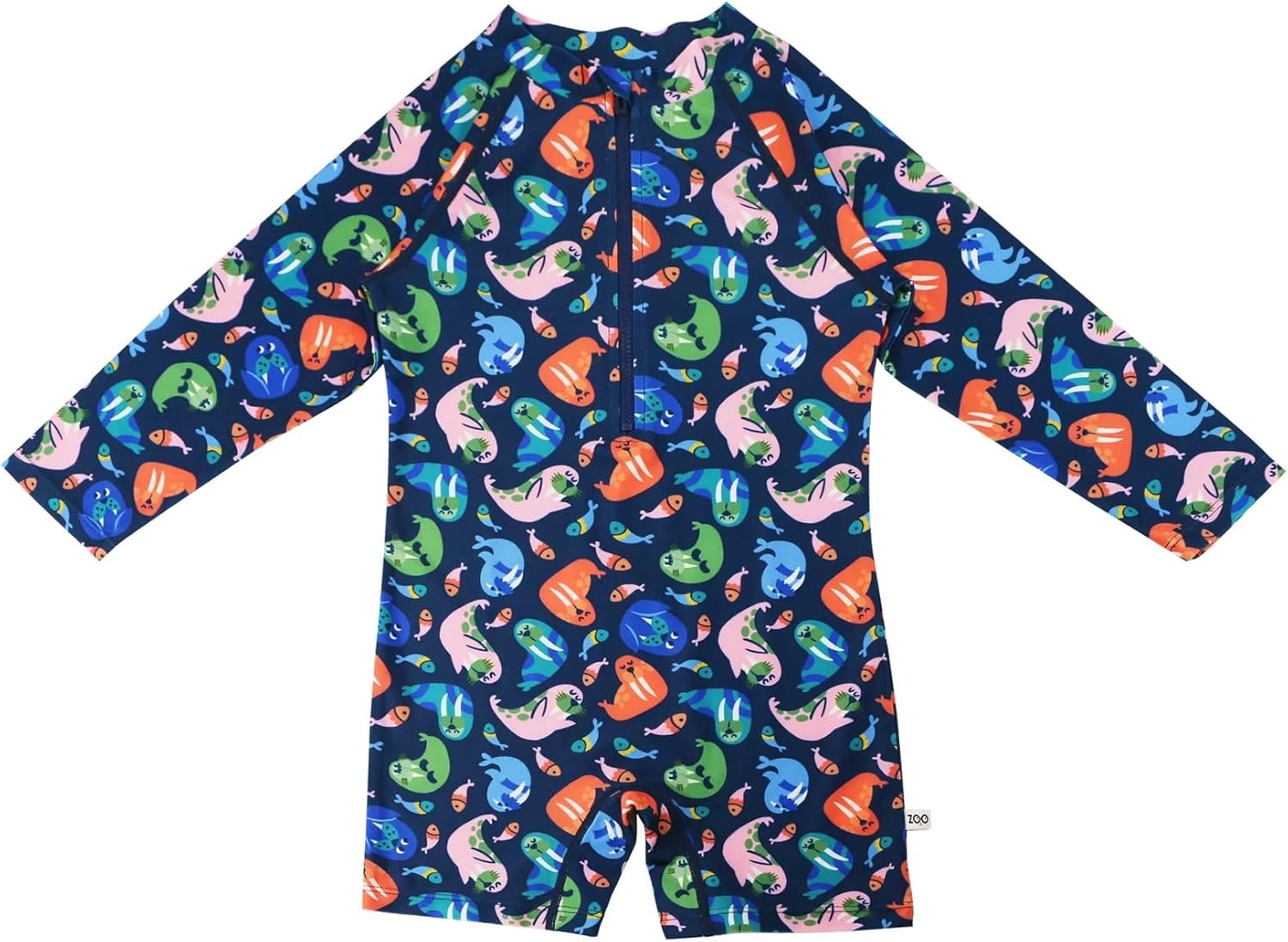 ZOOCCHINI Baby & Toddler Rash Guard One-Piece Swimsuit – UPF 50+ Protection – Quick-Dry Long Sleeve Bathing Suit, 6-12 Months, Wally the Walrus
