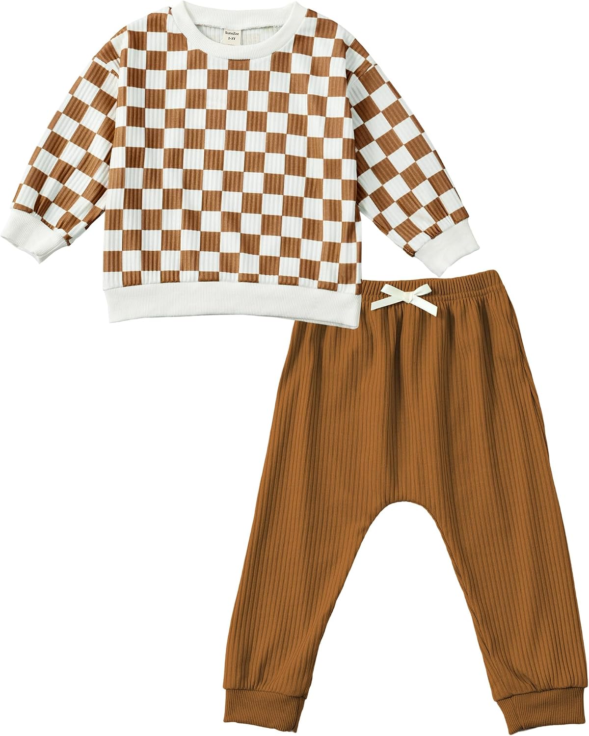Toddler Baby Checked Print Long Sleeve Sweatshirt Top Jogger Pants Set Cute Fall Winter Clothes Set Outfits